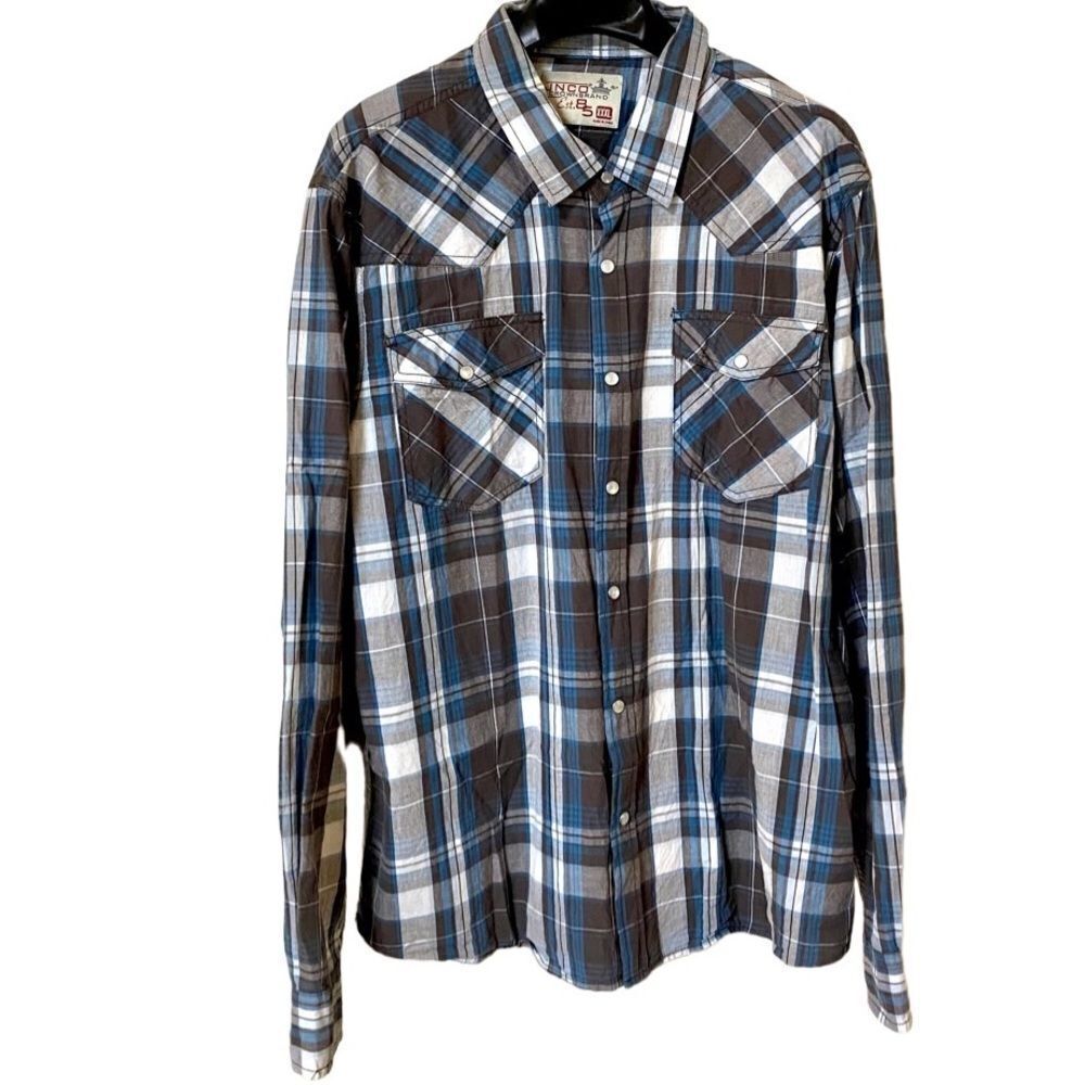 JNCO Men’s Blue Plaid Long Sleeve Button Down Shirt Sz XXXL